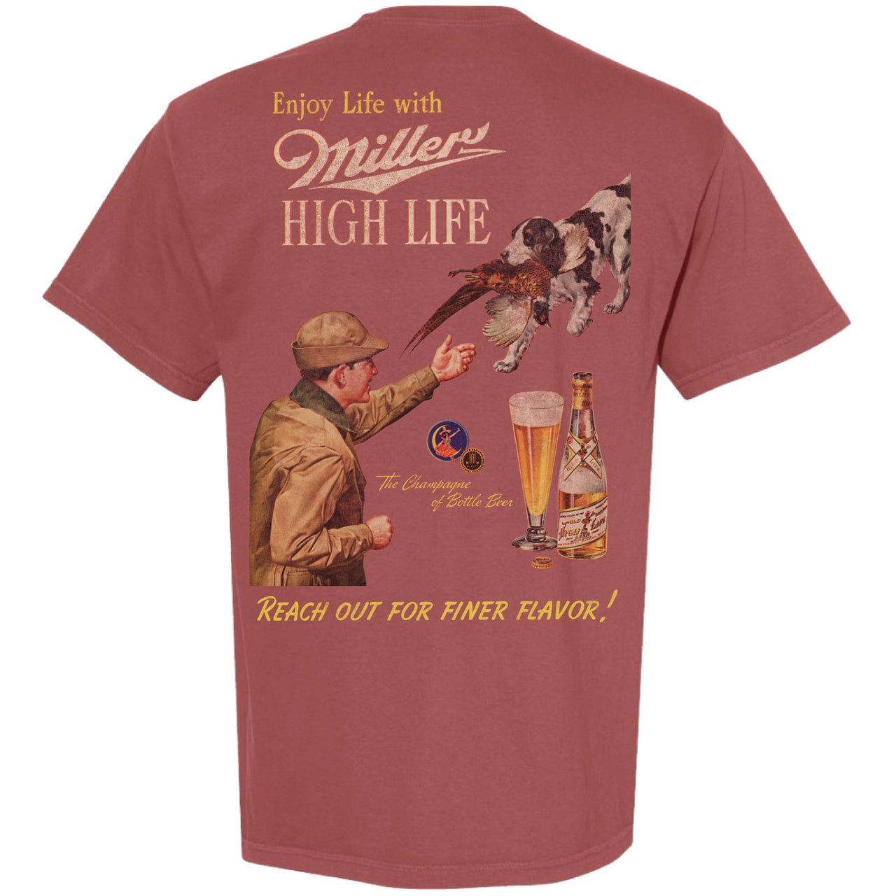 Miller High Life - MHL - Vintage Hunting Ad 2-sided Garment-Dyed T-shirt