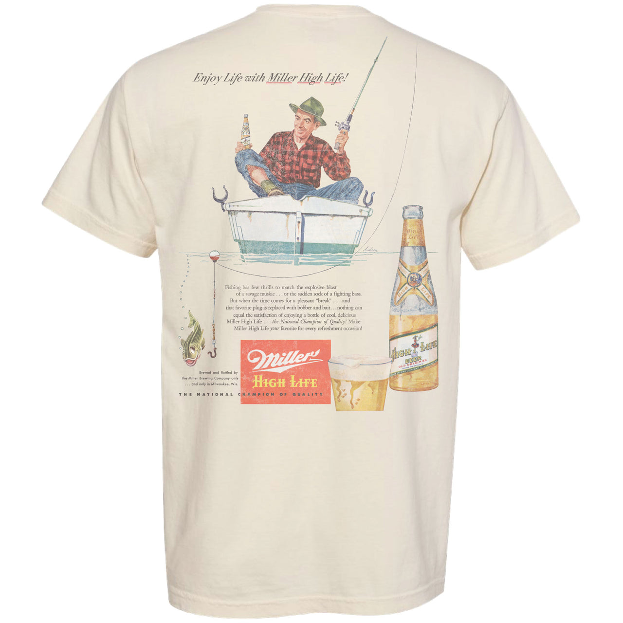 Miller High Life - MHL - Fishing Stern 1952 Ad 2-sided Garment-Dyed T-shirt