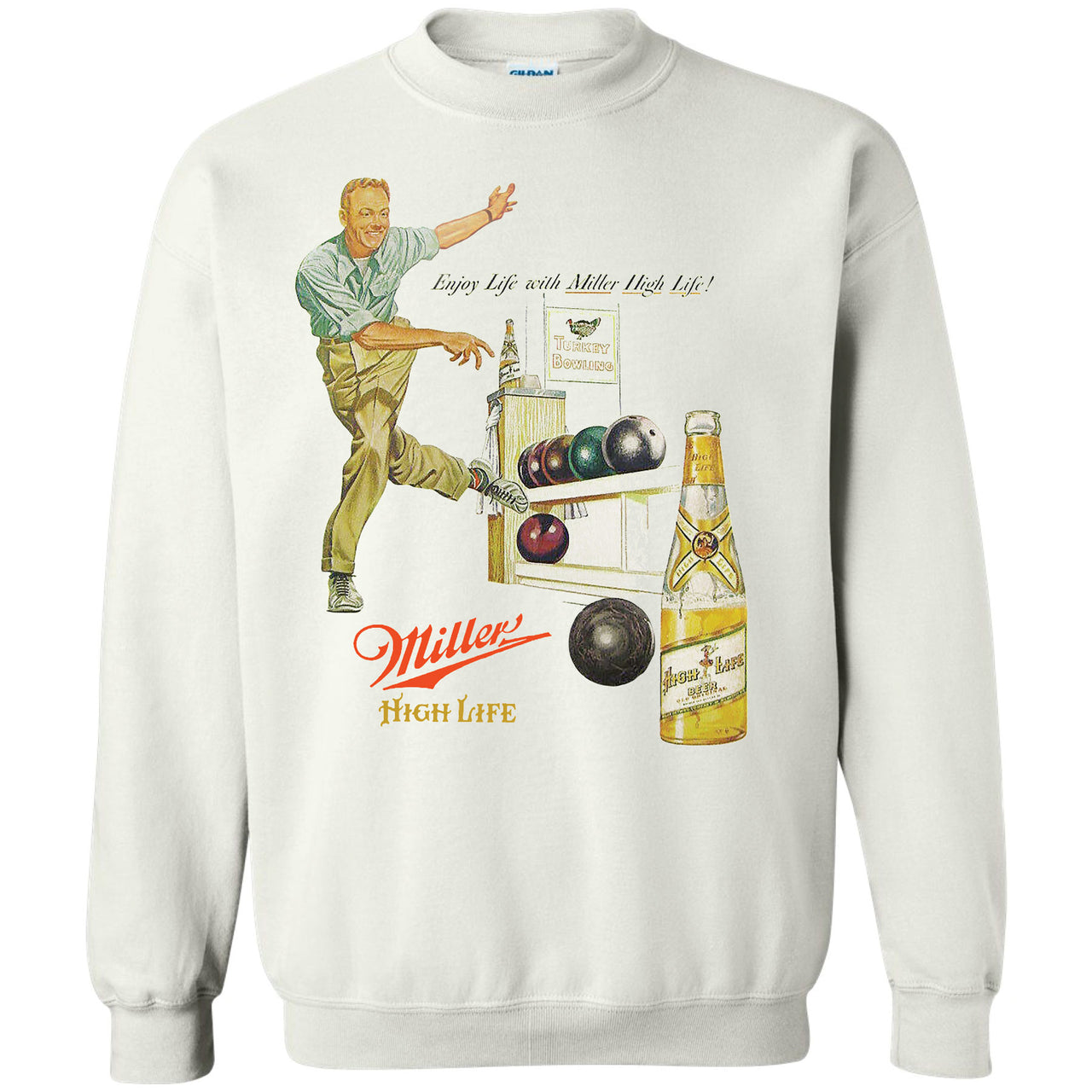 Miller High Life - Turkey Bowling Vintage Ad - Crew Sweatshirt