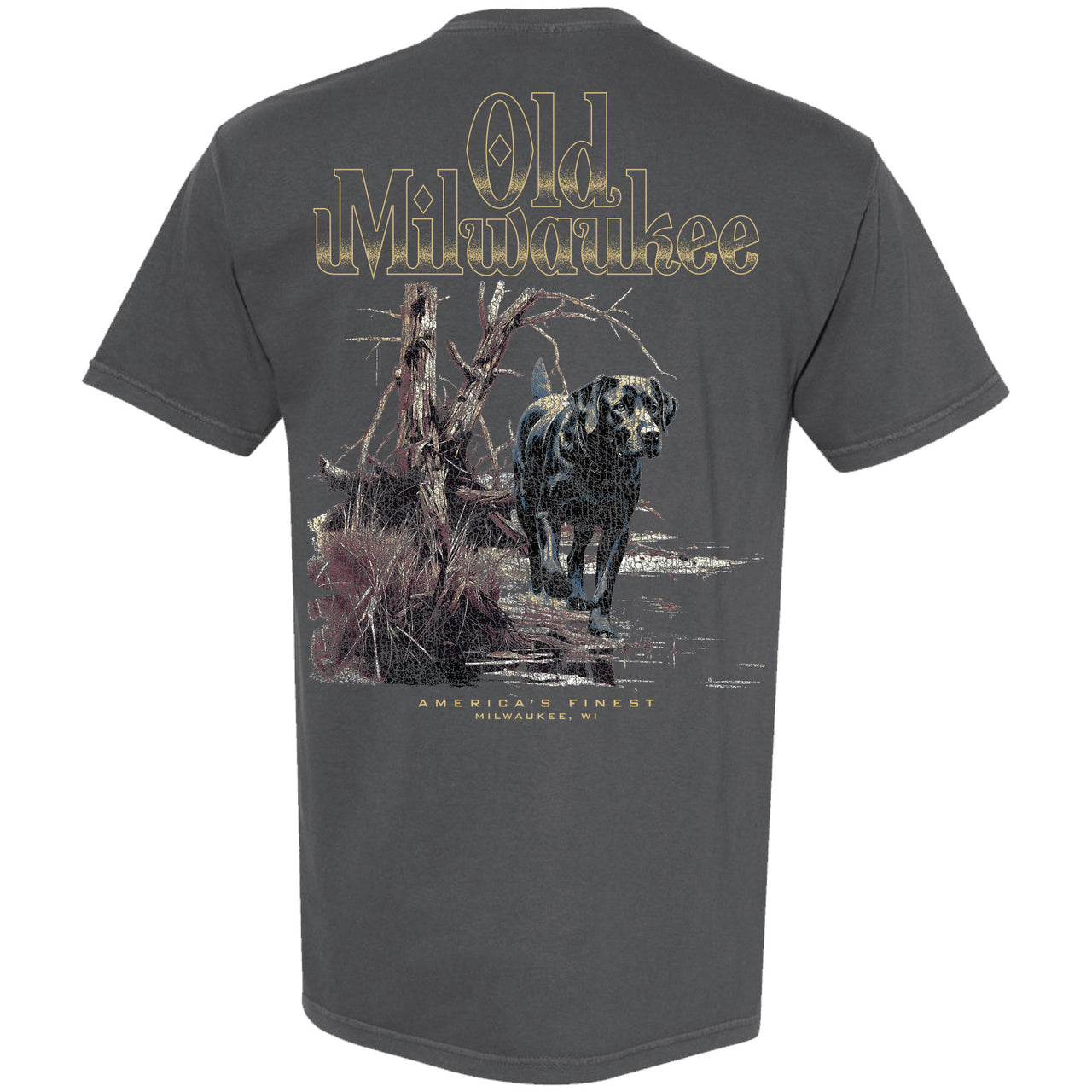 Old Milwaukee - America's Finest, Marsh Lab Scene 2-sided Garment-Dyed T-shirt