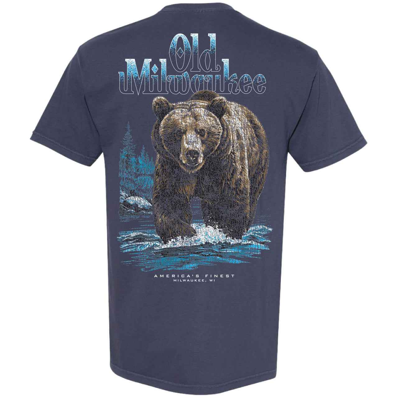 Old Milwaukee - America's Finest, Grizzly Bear Scene 2-sided Garment-Dyed T-shirt