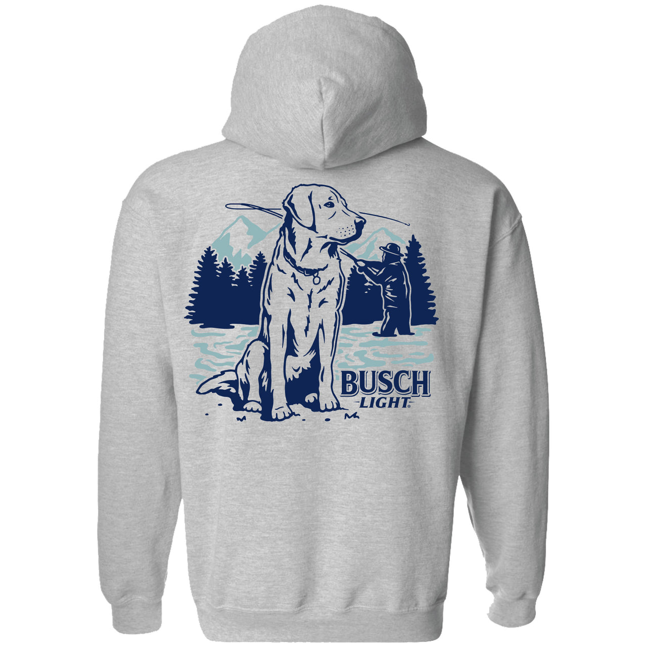 Busch Light - Fly Fishing with Dog scene - 2-sided Hoodie