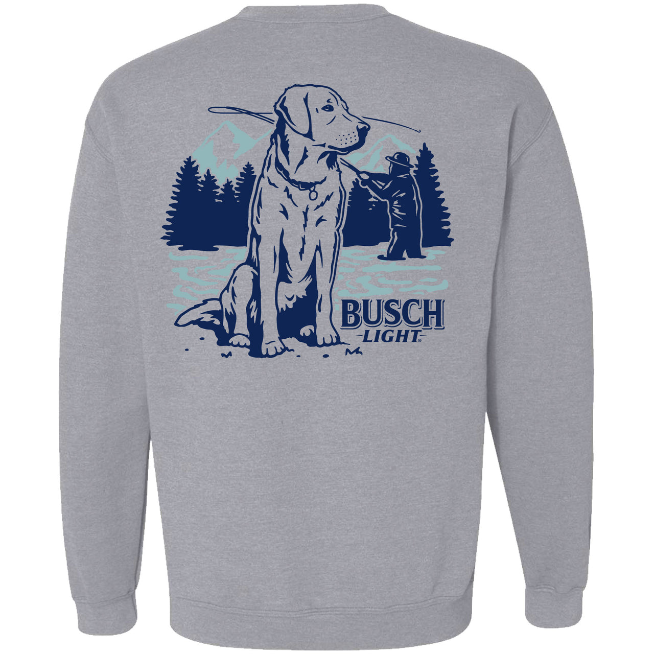 Busch Light - Fly Fishing with Dog scene - 2-sided Crew Sweatshirt
