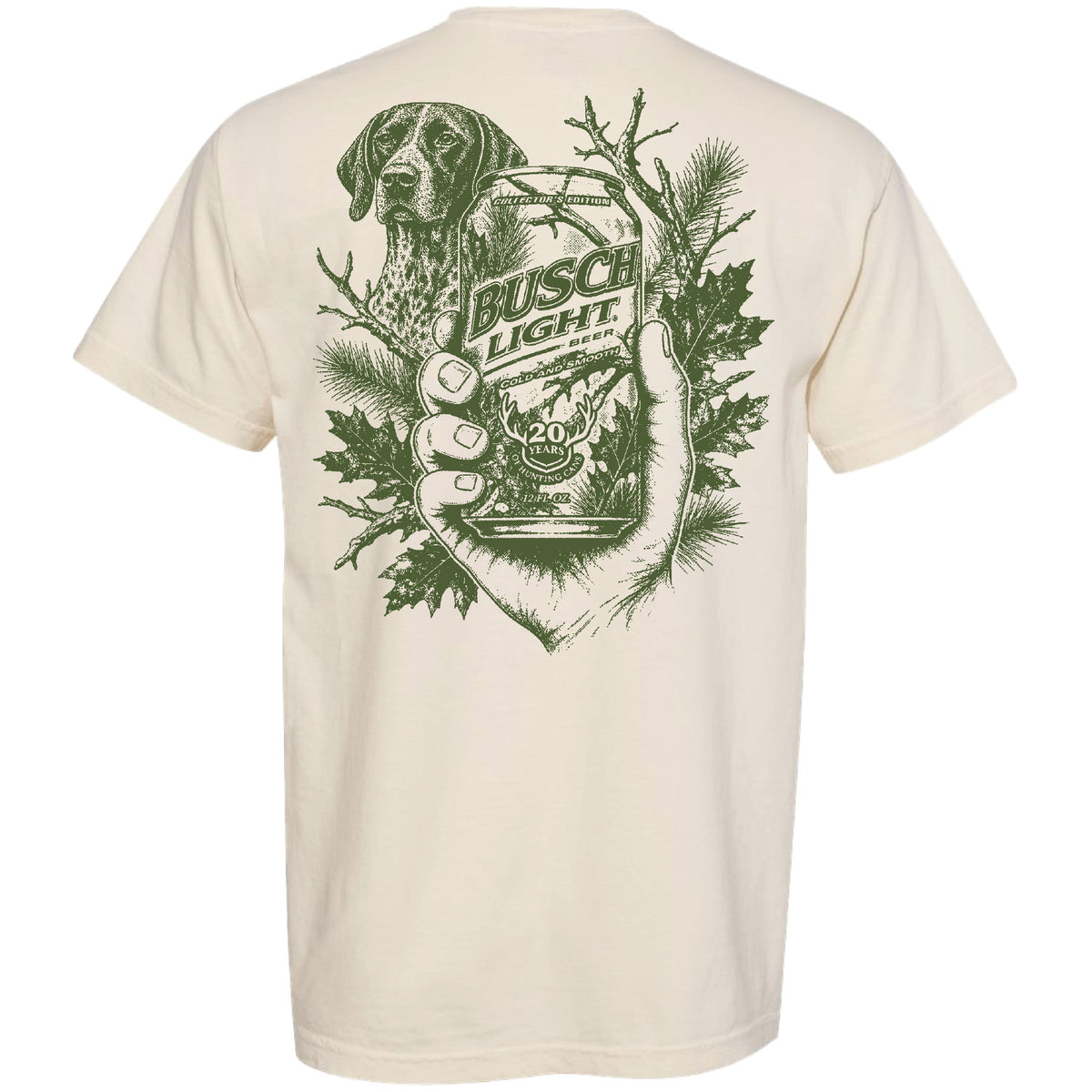 Busch Light - Hunting - 2026 Hunting Can Camo In Hand with Dog 2-sided Garment-Dyed T-shirt